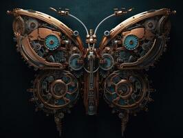 Abstract fantasy colorful mechanical butterfly background created with technology. photo