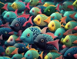 Group of colorful fishes on dark background Created with technology photo