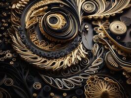 Paper made Quilling craft technic black and gold abstract background lines Created with technology photo