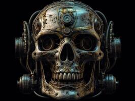 Abstract fantasy colorful mechanical skull background created with technology. photo