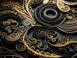 Paper made Quilling craft technic black and gold abstract background lines Created with technology photo