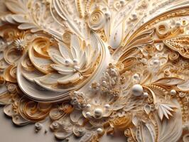 Paper made Quilling craft technic white and gold abstract background lines Created with technology photo