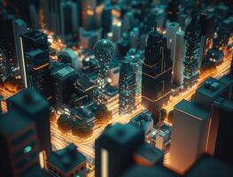 Futuristic city landscape cityscape isometric view Night city Created with technology photo