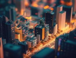 Futuristic city landscape cityscape isometric view Night city Created with technology photo