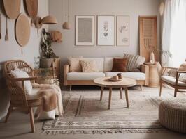 Stylish composition of cozy living room interior Created with technology. photo