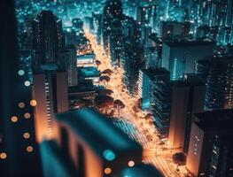 futurista ciudad paisaje paisaje urbano isométrica ver noche ciudad creado con generativo ai tecnología foto