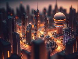 Futuristic city landscape cityscape isometric view Night city Created with technology photo