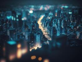 futurista ciudad paisaje paisaje urbano isométrica ver noche ciudad creado con generativo ai tecnología foto