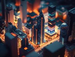 Futuristic city landscape cityscape isometric view Night city Created with technology photo