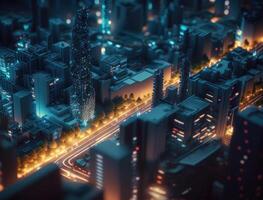 Futuristic city landscape cityscape isometric view Night city Created with technology photo