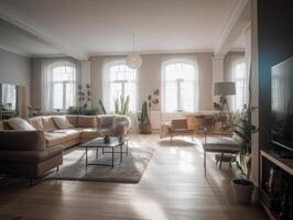 Stylish composition of cozy living room interior Created with technology. photo