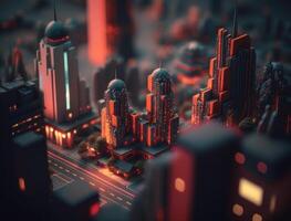 futurista ciudad paisaje paisaje urbano isométrica ver noche ciudad creado con generativo ai tecnología foto