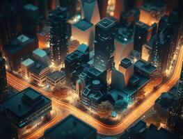 Futuristic city landscape cityscape isometric view Night city Created with technology photo