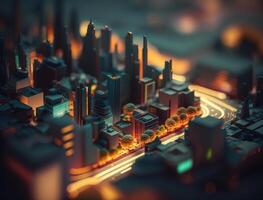 Futuristic city landscape cityscape isometric view Night city Created with technology photo