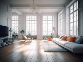 Stylish composition of cozy living room interior Created with technology. photo