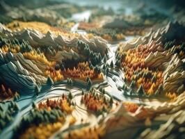 Colorful paper cut terrain mountains background created with technology. photo