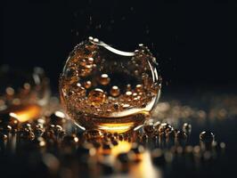 Abstract liquid dynamic shapes futuristic dark black and gold banner created with technology photo