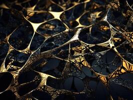 Dark black and gold abstract background An abstract image featuring organic shapes and lines that intersect and overlap created with technology. photo