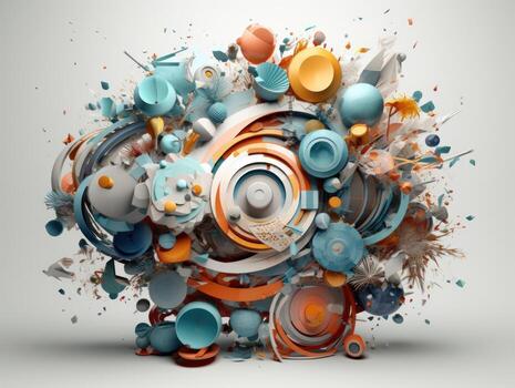 Composition with abstract geometric shapes and primitives Modern Art created with technology photo