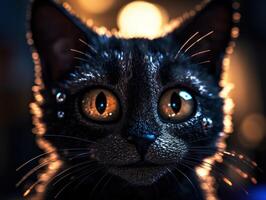 Fantasy portrait of a red cat with big eyes created with technology. photo