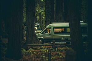 Class B Motorhome Camping Between Redwood Trees photo