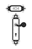 Lever door handle vector bw empty state illustration. Editable 404 not found page for UX, UI design. Open door isolated flat monochromatic object on white. Error flash message for website, app