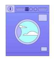 Old school laundromat appliance with cloudy sky flat vector cartoon icon. Editorial, magazine spot illustration. Colorful object isolated on white. Editable 2D simple drawing, graphic design