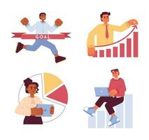 Success business person flat concept vector spot illustration set. Young entrepreneurs 2D cartoon characters on white for web UI design. Startup owner isolated editable creative hero image pack