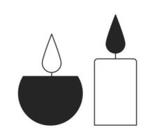 Candles light line art vector cartoon icon. Spa candlelight. Editorial, magazine spot illustration black and white. Outline object isolated on white. Editable 2D simple drawing, graphic design