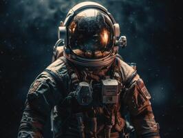 astronauta en traje espacial en contra el antecedentes de el noche cielo creado con generativo ai tecnología foto