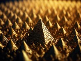 Futuristic abstract golden pyramid geometric background created with technology photo