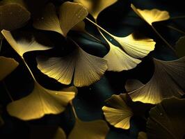 Ginkgo biloba leaves Dark background created with technology photo