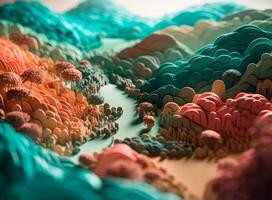 Colorful paper cut terrain mountains background created with technology. photo