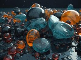 Translucent glass Stones and pebbles Abstract background with geometric shapes created with technology. photo