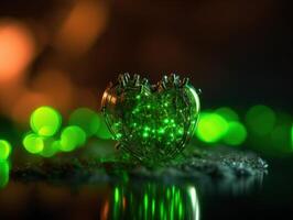 Green heart that represents environmental protection created with technology. photo