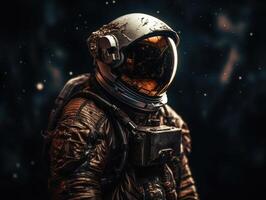 astronauta en traje espacial en contra el antecedentes de el noche cielo creado con generativo ai tecnología foto