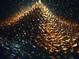 Futuristic abstract golden pyramid geometric background created with technology photo