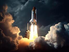 Space shuttle taking off into the sky Created with technology photo