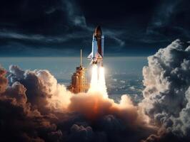 Space shuttle taking off into the sky Created with technology photo