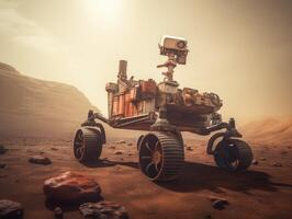 Rover on Mars surface. Exploration of red planet. Created with technology. photo