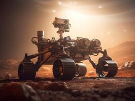 Rover on Mars surface. Exploration of red planet. Created with technology. photo