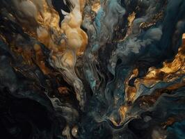 Abstract black and gold marble background. Fantasy fractal texture. Digital art. Created with technology photo