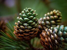 Pine cones in the forest. Selective focus. Created with technology. photo