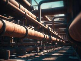 Industrial background Steel pipelines and valves Created with technology photo