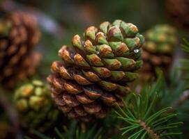 Pine cones in the forest. Selective focus. Created with technology. photo