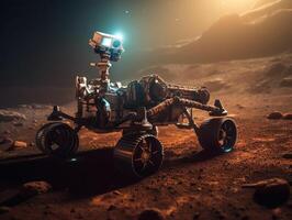 Rover on Mars surface. Exploration of red planet. Created with technology. photo