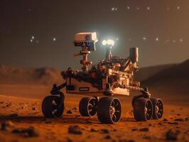 Rover on Mars surface. Exploration of red planet. Created with technology. photo