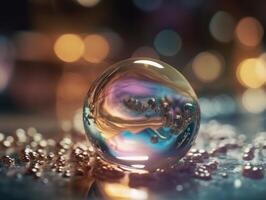 Iridescent pearl spheres on a dark background Liquid dynamic shapes Created with technology. photo