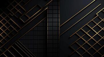 Dark black mosaic background with golden lines Art Deco luxury style texture Created with technology photo