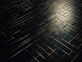 Dark black mosaic background with golden lines Art Deco luxury style texture Created with technology photo